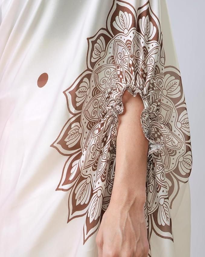 Elegant Printed Satin Silk Kaftan Saree & Unstitched Blouse Set