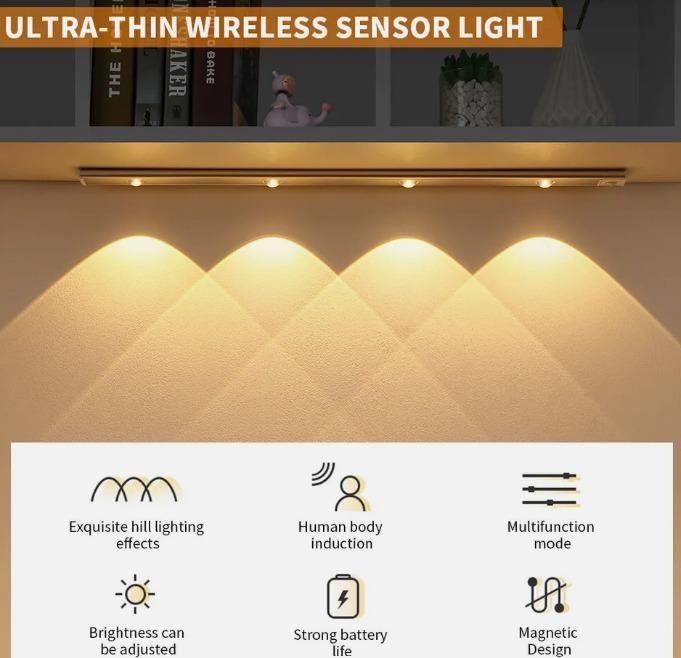 Slim Product-LED PIR Motion Sensor Cabinet Light (USB Rechargeable)