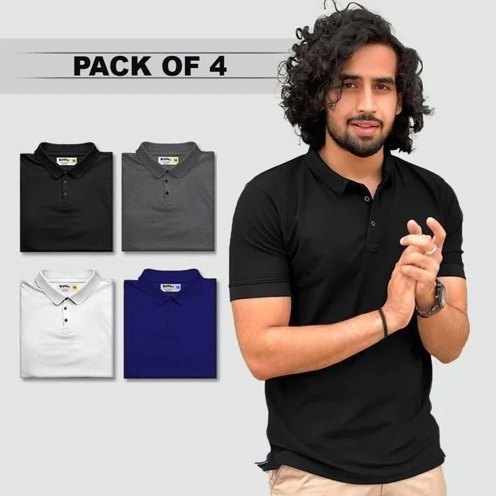 High-Quality Men's Poly Matte Solid Polo T-Shirt Ensemble (Pack of 4)